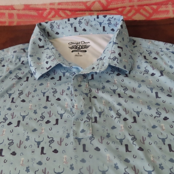 Straight Down Shirt Large Western Cowboy All Over Print Polo Performance SCAC - Picture 5 of 8